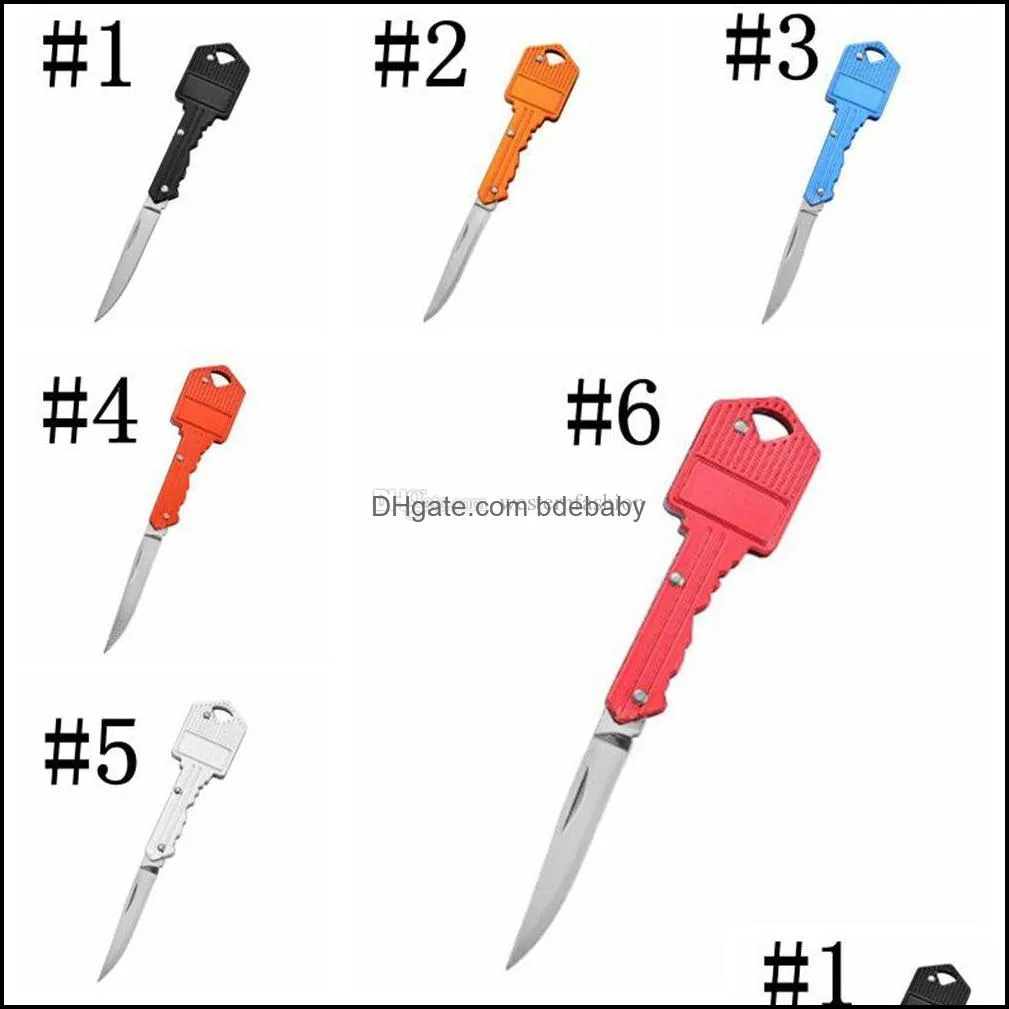 6Colors Key Shape Multifunctional Keys Knife Mini Folding Blade Knives Fruit Knife-Tool Outdoor Saber Swiss Self-defense Knives;EDC Tool Gear Total Length