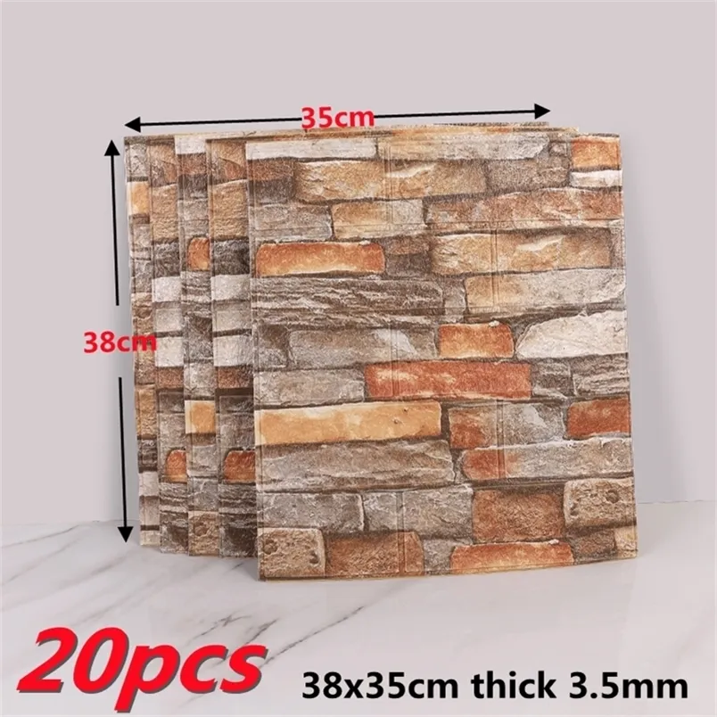 20pcs 3D duvar etiketleri kağıt oturma odası yatak odası tv zemin dekor xpe köpük su geçirmez kendi kendine yapışkan tuğla 220607