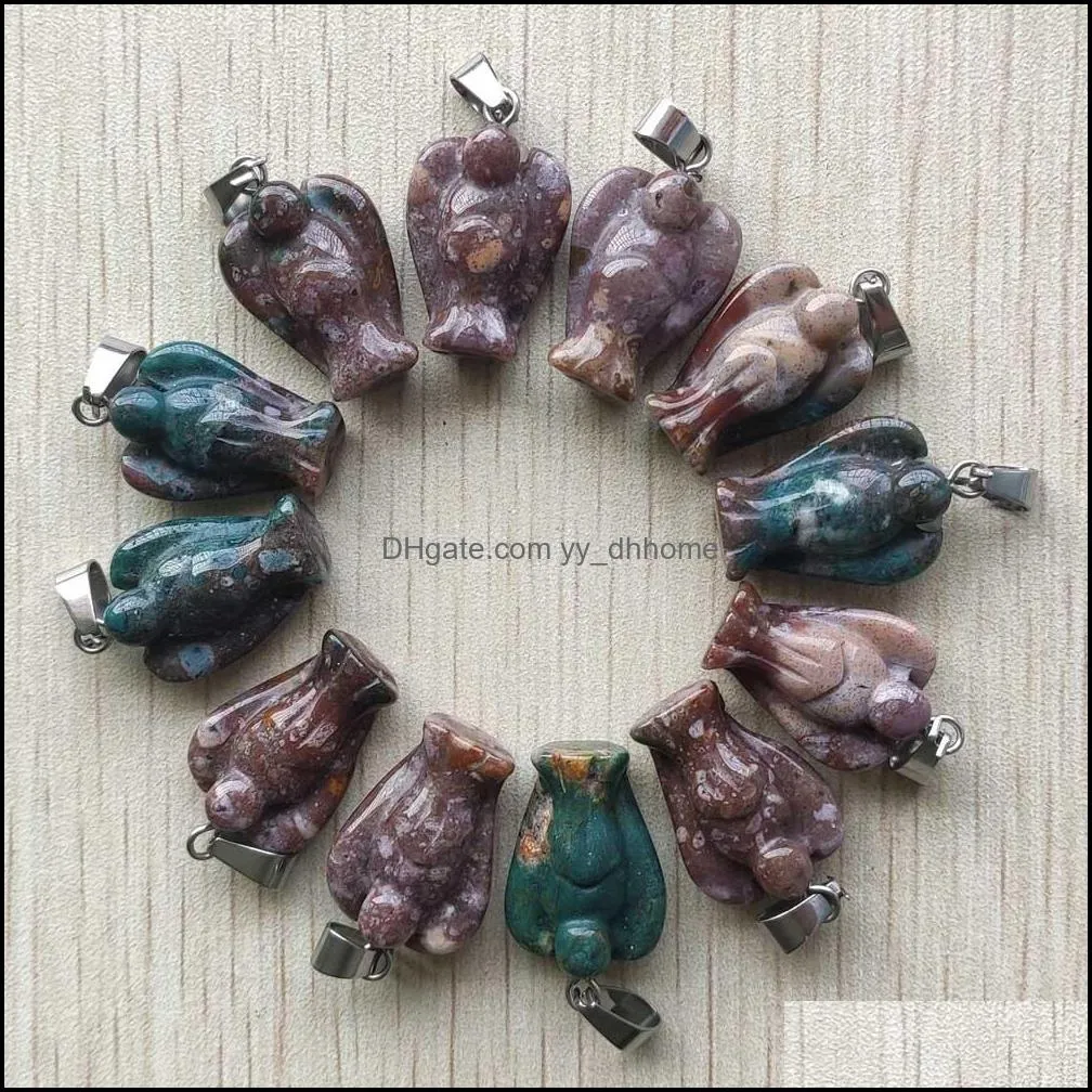 wholesale 50pcs/lot good quality carved natural inida onyx stone angel charms pendants for necklace making jewelry