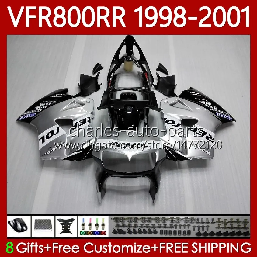 차체 혼다 VFR800RR 인터셉터 VFR 800RR 800 CC RR Repsol Silvery 98-01 바디 128No.7 800CC VFR-800 VFR800 RR 98 99 00 01 VFR800R 1998 1999 2000 2001 페어링 키트