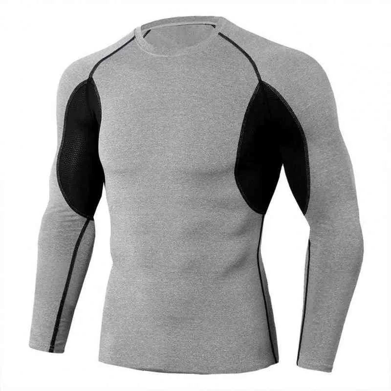 Mens Quick Dry Polyester Fitness Compression T Shirt Long Sleeve Slim