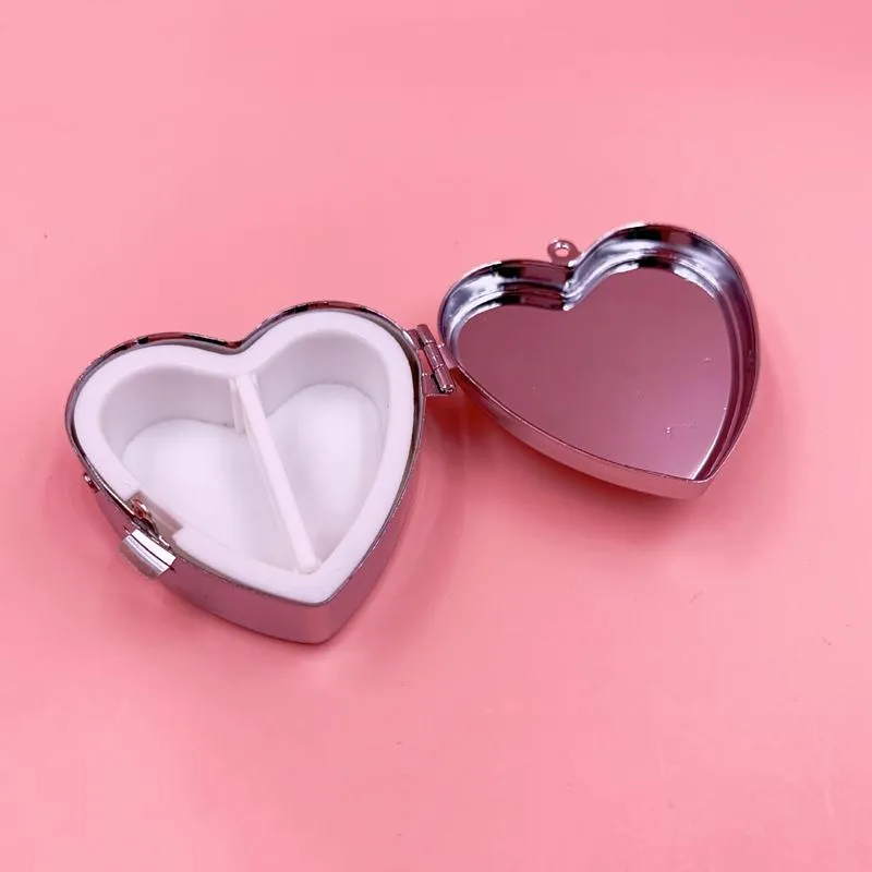 Mini Travel Portable Heart Shape Pill Box Dispener Storage Container Pocket Case Holder Daily Medicine Organizer Moisture-Proof Pills Vitamin Cases 2 Grid HY0360