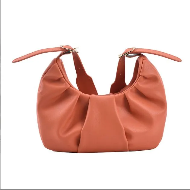 Soft PU Leather Armpit Bags Women Green Orange Fold Shoulder Bags Luxury Lady Handbags and Purses Female Travel Totes