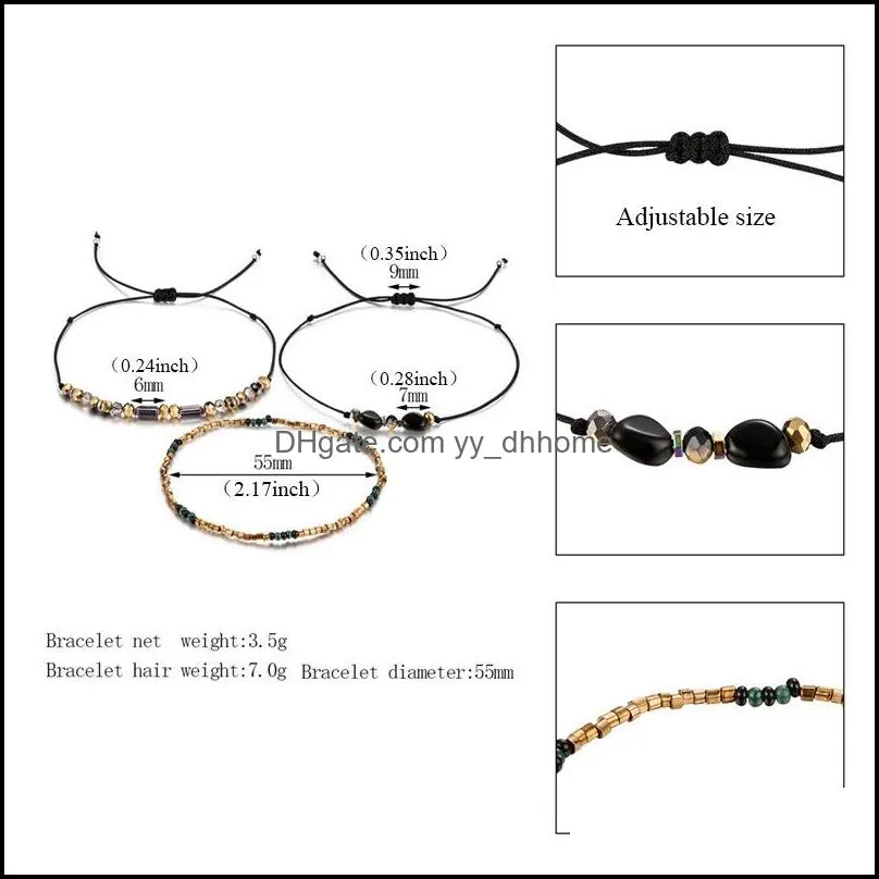 Transmit Love 3pcs/lot Bracelet for Woman Natural Stone Crystal Rice Beads Woven Bracelet With Heart Shape Charm Jewelry Best Gifts