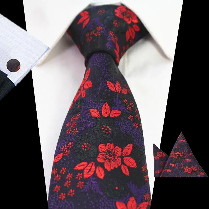 Bow Ties Ricnais Floral Tie Silk Jacquard Mens Necktie Gravata Hanky Cufflinks Set Handkerchief 7cm Slim Sets For WeddingBow