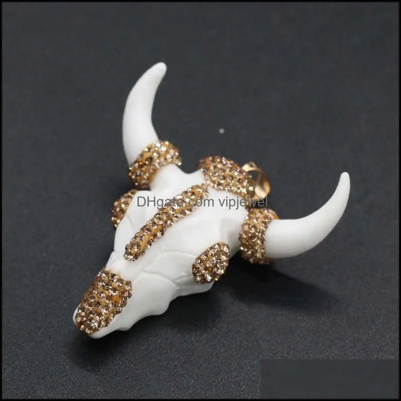 Pendant Necklaces White Bull Bone Pendants Cow Head Skull Charms With Crystal Rhinestone For DIY Necklace Jewelry Making GiftPendant