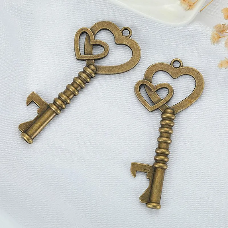 Vintage Key Double Heart Bottle Opener Wedding Pendant Beer Opener Festival Souvenir Gift Wedding Party Favor LX4654