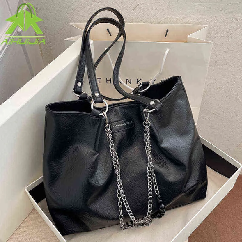 Shoppingkassar Stora Kvinnors Väska Högkapacitet Handväska Kvalitet PU Läder Shoulder Ladies Wild Tote Sac A Main Femme 220323