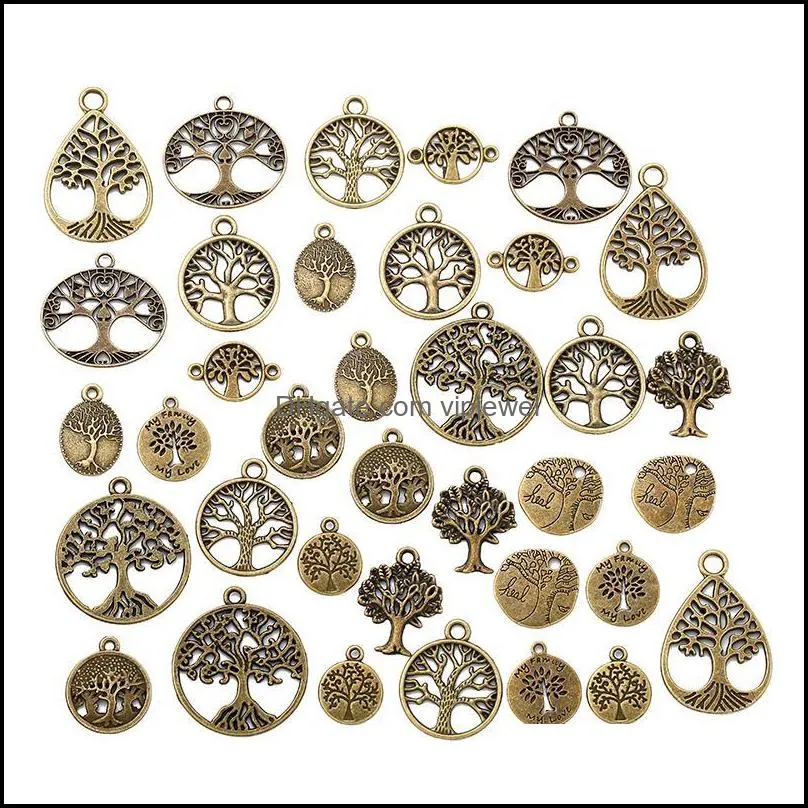 charms 36pcs/lot mix tree of life metal zinc alloy fit jewelry pendant for diy necklace bracelet making findingscharms