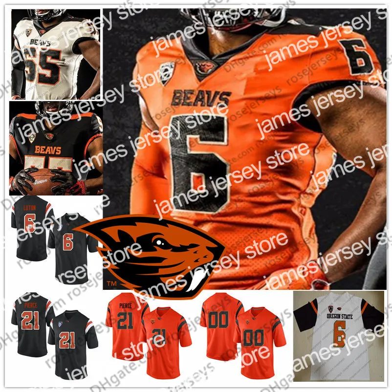 Abbigliamento da football americano universitario Personalizzato Oregon State Beavers 2019 Calcio Qualsiasi nome Numero Nero Bianco Arancione 6 Jake Luton 22 Jermar Jefferson 1 Tyjon Lindsey NCAA Jers