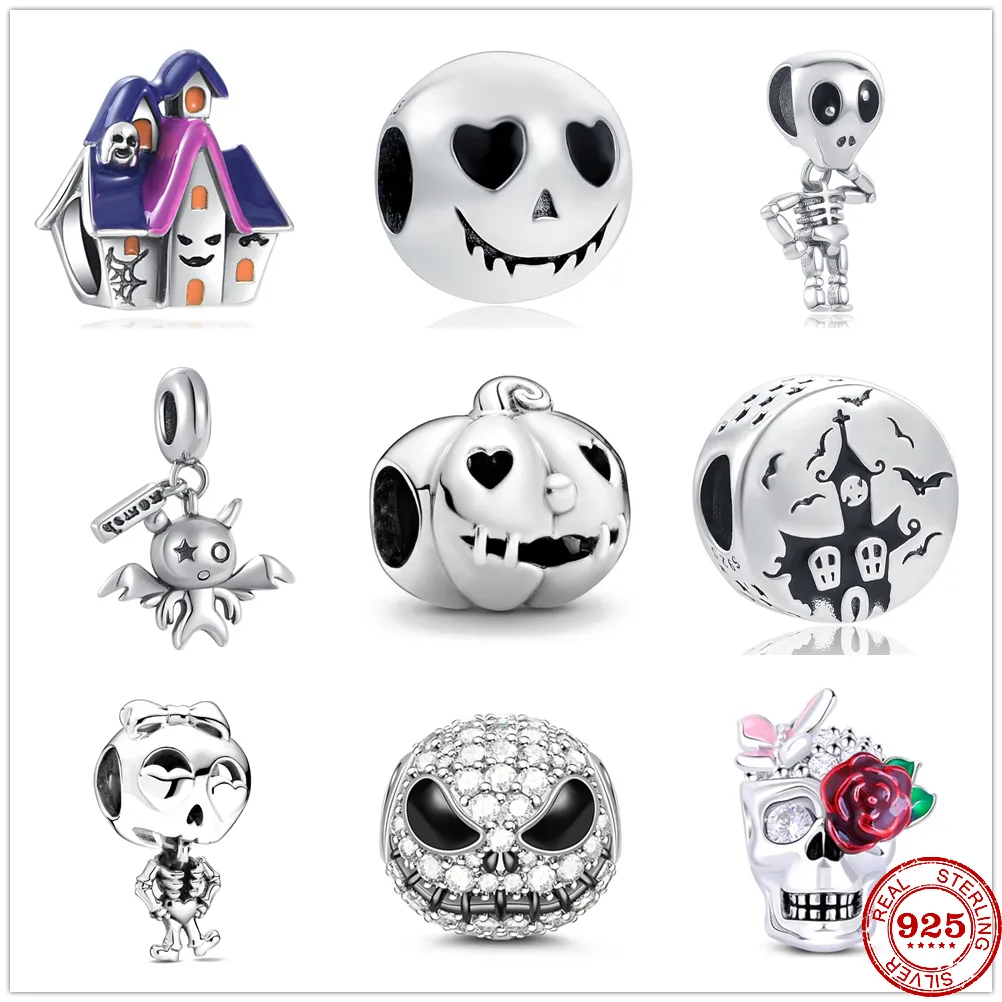 925 sterling Silver Dangle Charm Pumpkin Skull Demon Beads Beads Fit Pandora Charms Bracelet Diy Jewelry Association