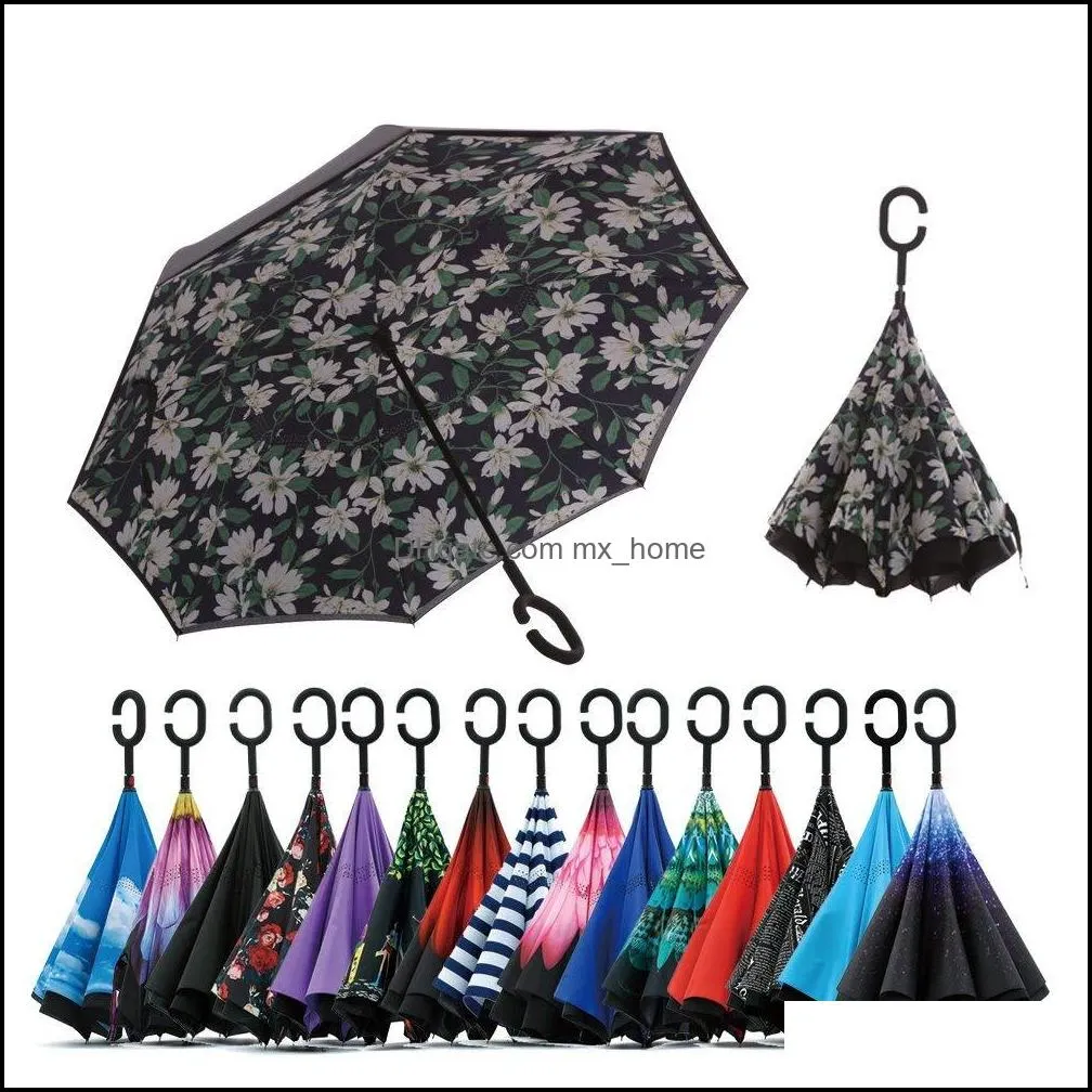 16 design c-hand windproof reverse double layer inverted umbrella inside out self stand windproof umbrella dh0145