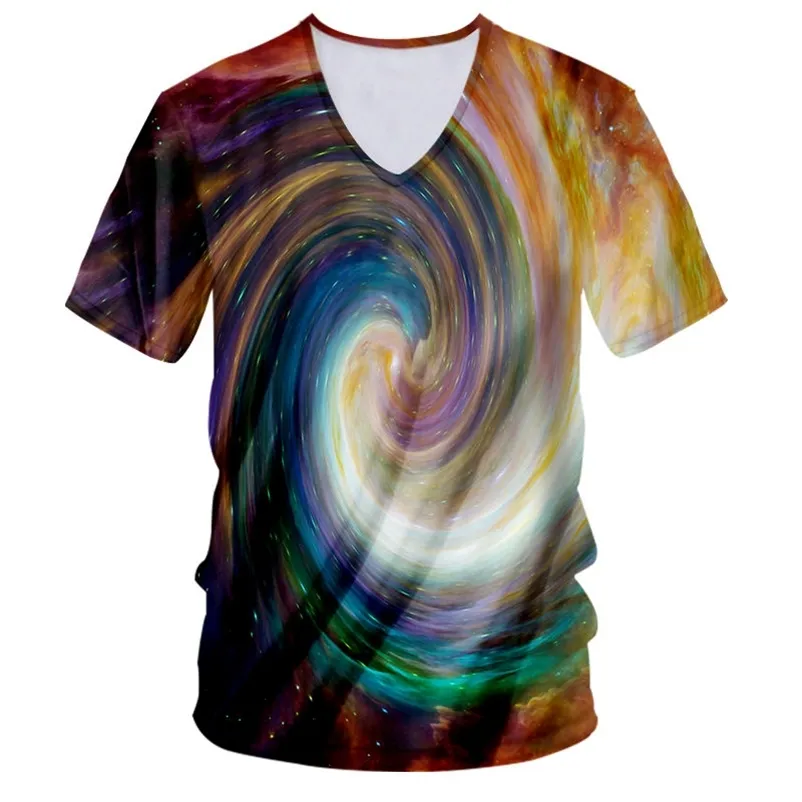 Personalizado Mens V Neck Camisetas Verão Novidade 3D Galaxy Espaço Impressão Hip Hop Rap Camiseta Unisex Manga Curta Tops Plus Size S-7XL 220619