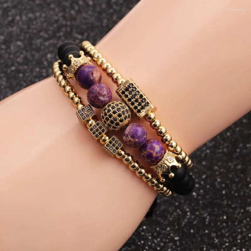 Chaîne de liaison Bracelet des bracelets pour hommes de la couronne Golden Cz de haute qualité Bracelet de pierre de pierre noire 8 mm pour femmes Trum22