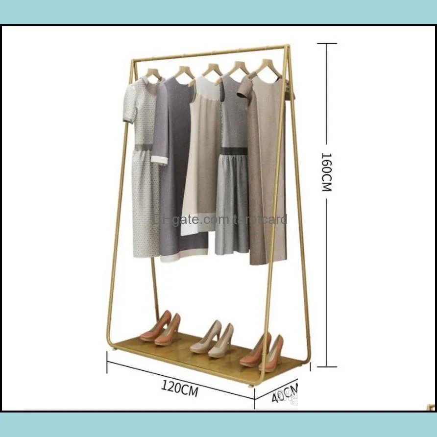 Golden custom color clothing racks Bedroom Furniture Landing coat hanger in cloth stores Iron Hat Frame rack multi-functional shoe