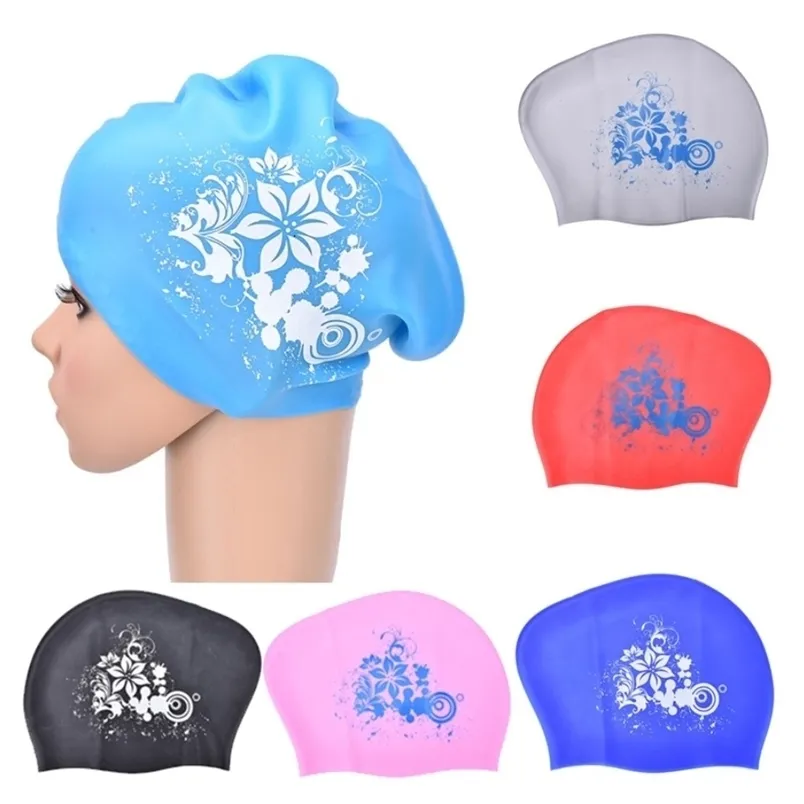 Silicone Swimming Cap Long Hair Womens Waterproof Swim Caps Ladies Diving Hood hat for kids garras natacion casquette 220621