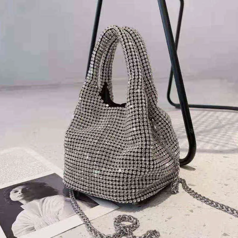 Luxury Diamonds Basket Bag Designer Brand Women Handbag Shinny Rhinestone Shoulder Crossbody Bag Evening Party Bucket Purse 2022 Y220812