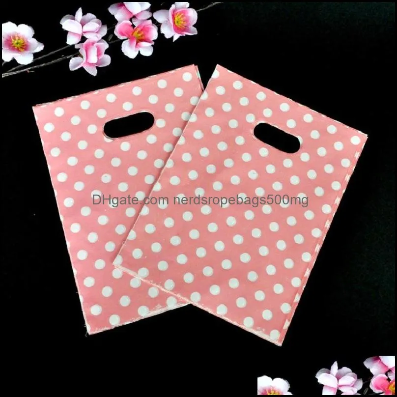 Pink White Dot Plastic Gift Bags With Handles 15*20cm New Plastic Packaging For Mini Jewelry Wholesale 434 R2