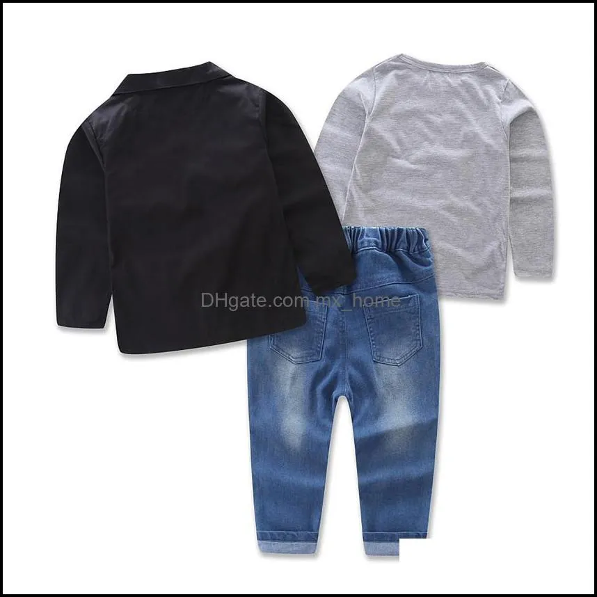 spring autumn europe boys 3pcs clothing suit baby kids cotton t-shirt + jeans pants + outwear coat children outfits clothes