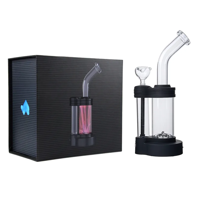 New Led Plasma Glass Bong Narghilè Box Pack Tubi per acqua 5mm Vetro spesso 14mm Femmina Joint Oil Dab Rigs Con ciotola