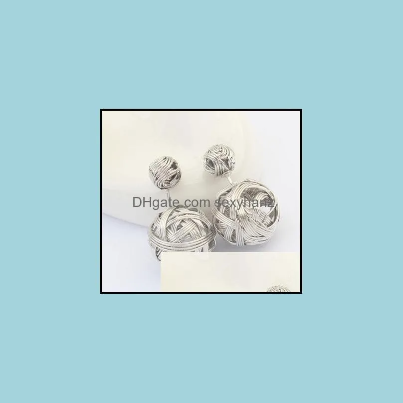 ball double pearl channel earring jewelry fashion metal mesh twisted stud earrings