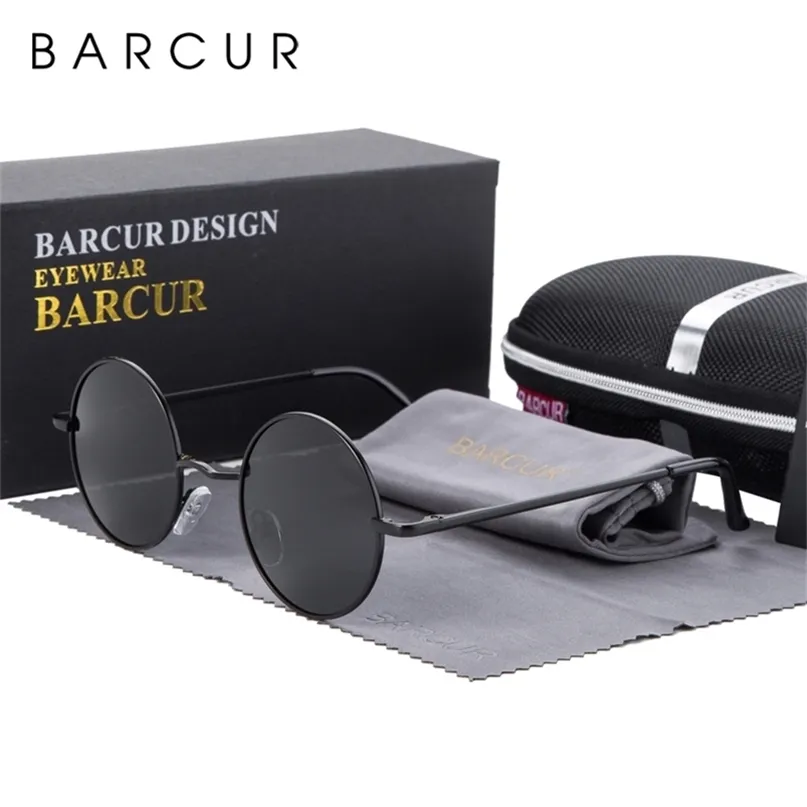 BARCUR Retro Round Sunglasses Men Mirror Women Polarized Glasses with Box Free 220514