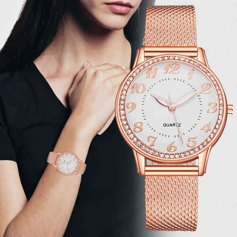 Mira Jewelryzegarek Damski Women Watches Pulsera de malla de lujo Gold Rosj Reloj incrustado Crystal Fashion Watch Relogio Feminino NUEVO