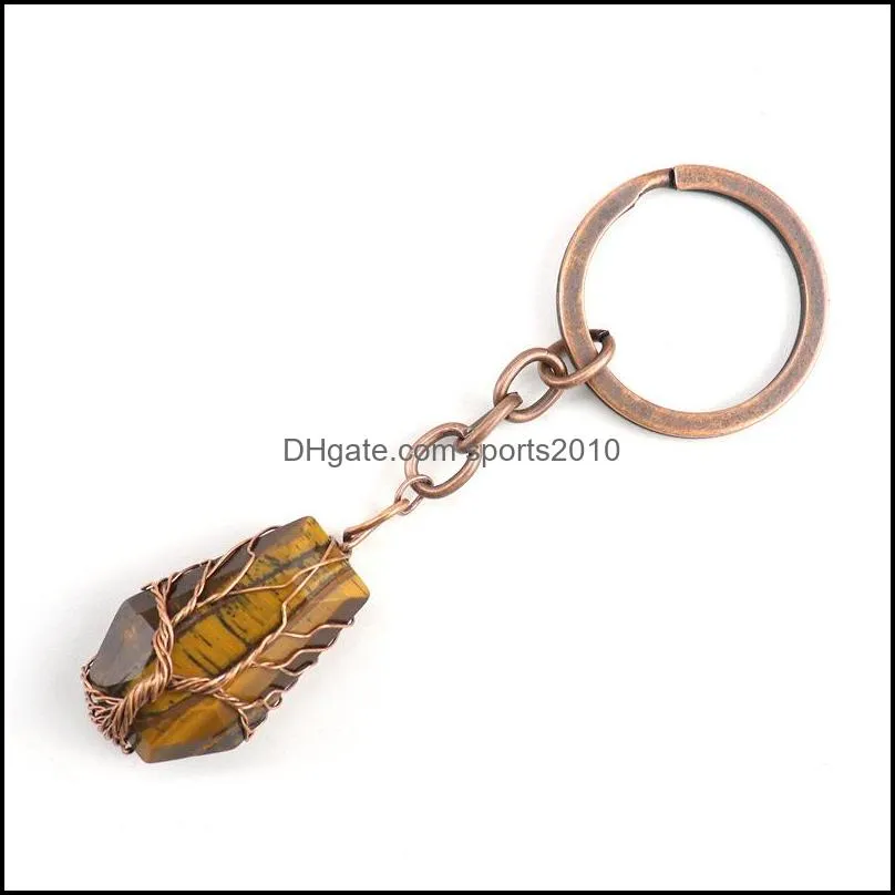 retro handmade tree of life key rings coffin shape reiki healing chakra quartz mineral tumbled gemstones keychain keys chain key ring
