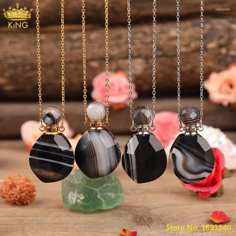 Hangende kettingen Gezamelde natuurlijke zwarte agataten stenen parfumfles voor vrouwen goud onyx etherische oliediffuser ketting sieraden sidn2