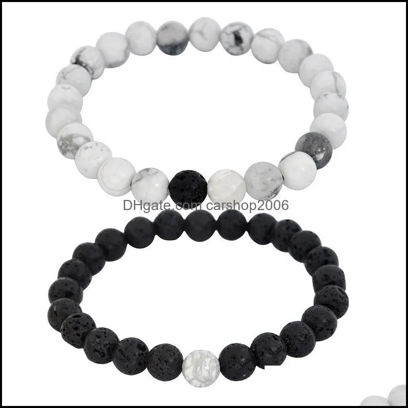2pcs/Set Natural Stone Strands Black White Beads Mixed Colors Beaded Bracelets Bangles Wristband
