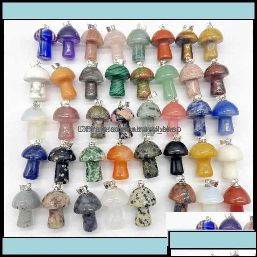 Charms Jewelry Findings Components Mix Natural Stone Quartz Crystal Amethyst Agates Aventurine Mushroom Pendant For Diy Making Drop