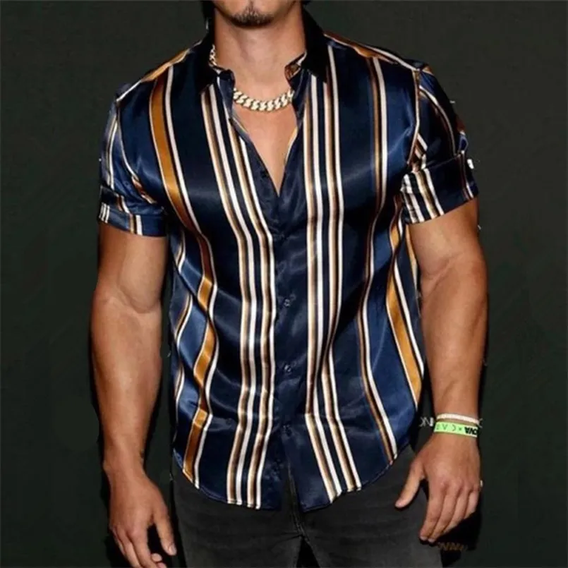 Letnie męskie koszulę w paski w paski moda swoboda luksusowa koszula z krótkim rękawem koszule na Hawajskie dla mężczyzn Blusas Camisa Masculina 220812