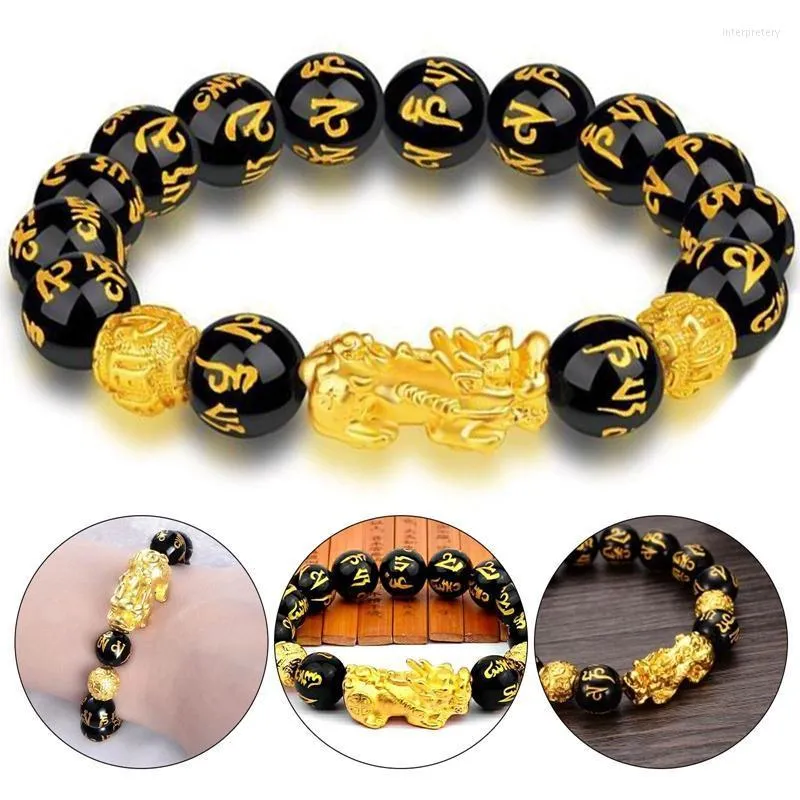 Feng shui zwarte obsidian kralen xiu armband trekt rijkdom veel geluk sieraden cadeau charmable armbanden inte22