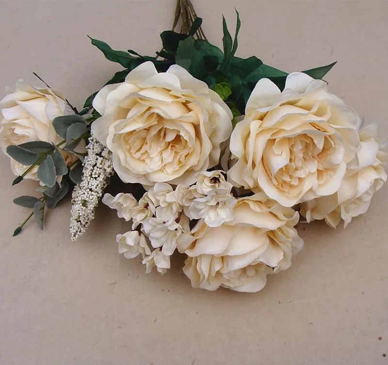 Fiori decorativi ghirlande 1 boutique 11 teste di seta artificiale Rosa fiore di nozze Regali floreali Flower-237162