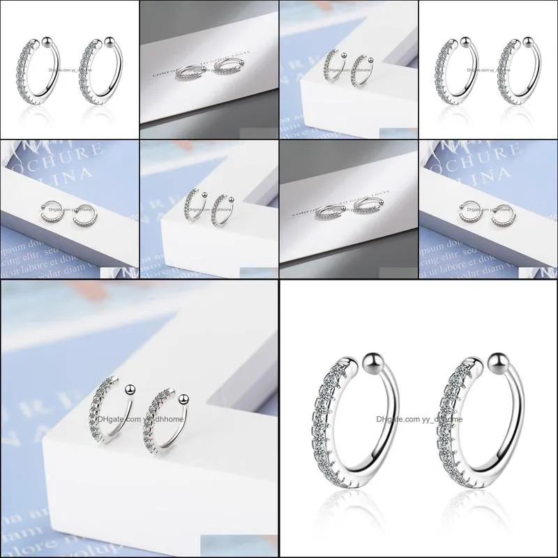 925 Sterling Silver Ear Cuff Clips CZ Cubic Zircon Earrings Wedding Party Jewelry Gift