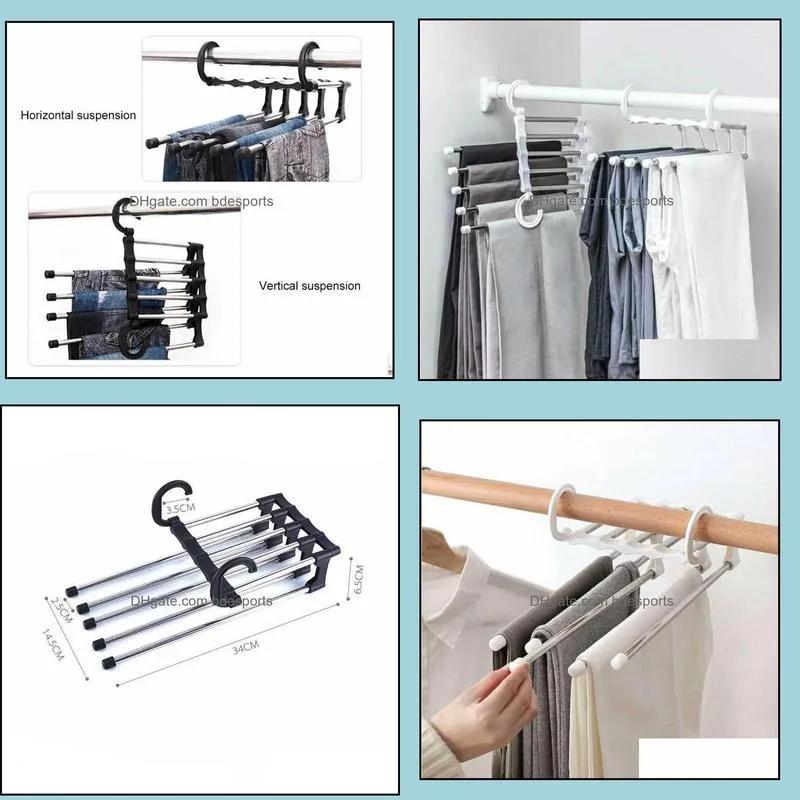 Hangers & Racks 5 Layers Multi Functional Clothes Hangers Pant Storage Cloth Rack Trousers Hanging Shelf Non-slip Clothing Organizer Storage Rack