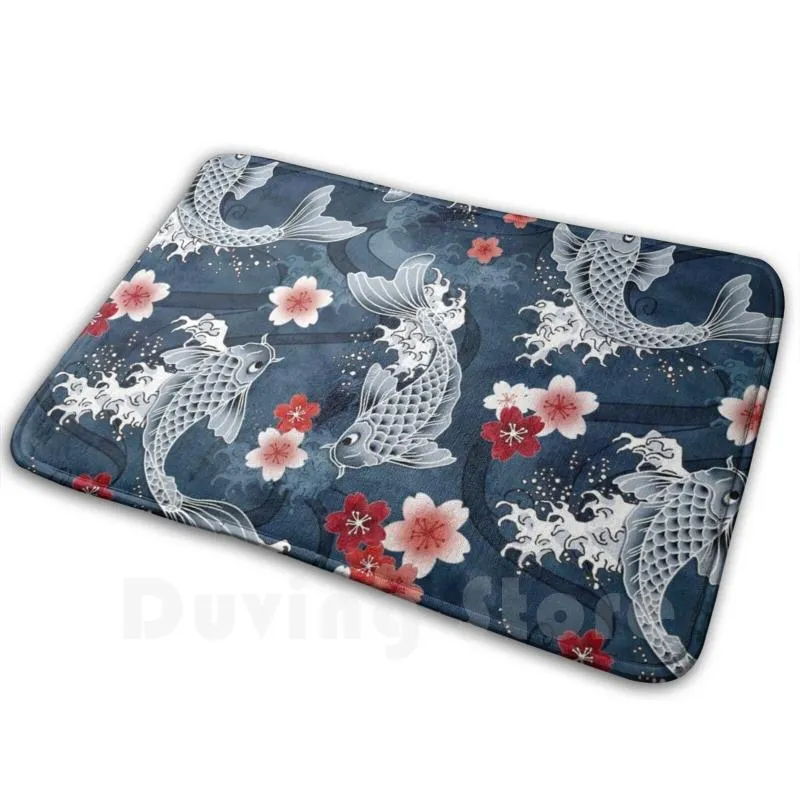 カーペットkoi sakura blue soft soft nonstlip mat rug carpet cushion adenaj cherry花花柄のアジアの魚carpets