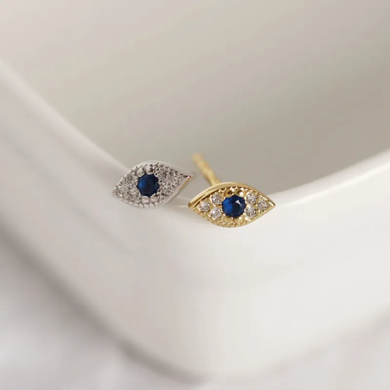 925 Sterling Silver Pave Blue Zircon Demon Eyes Stud Earrings for Women Fashion Bihemian Evil Eye Jewelry Gift 1pairs