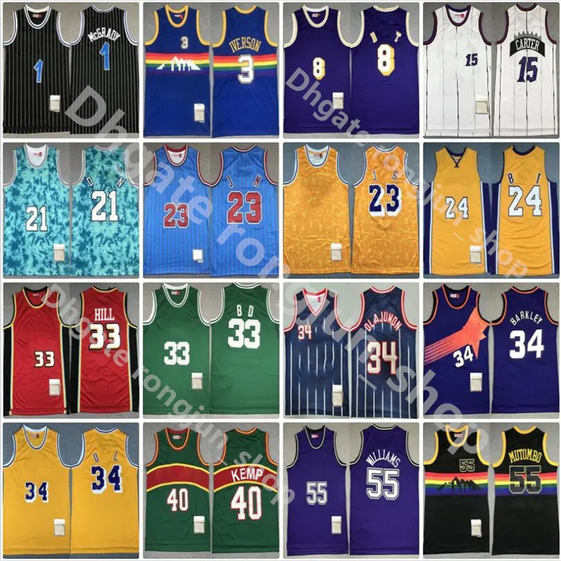 レトロバスケットボールジャージDikembe Carmelo Mutombo Anthony Allen Nowitzki Iverson Scottie Derrick Pippen Rose Larry Tyrone Johnson Muggsy Jersey