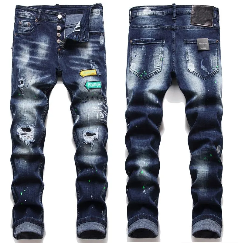 Neue Männer Slim Fit großer Jeans Herren -Lochlochstil zerstört dünne, geradlinige Beingewaschenen gelegentlich normale Jeanshosen Hosen 1010