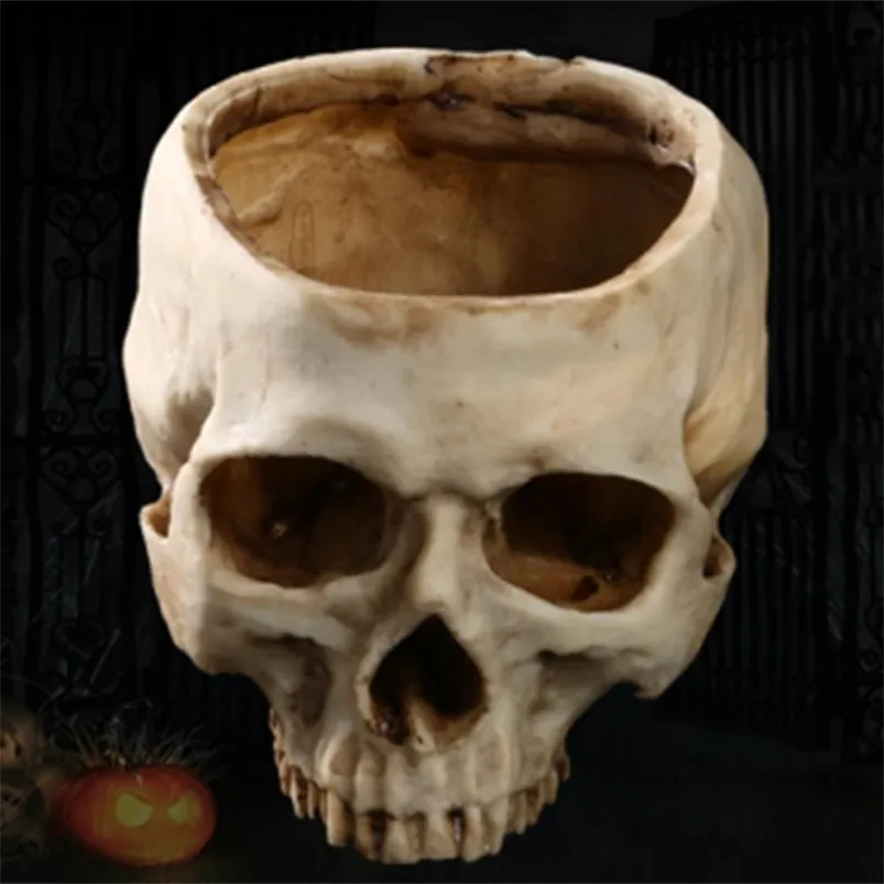 Hars Ambachten Menselijke Tand Onderwijs Skelet Model Halloween Home Office Bloem Planter Schedel Pot Decoratie 220614