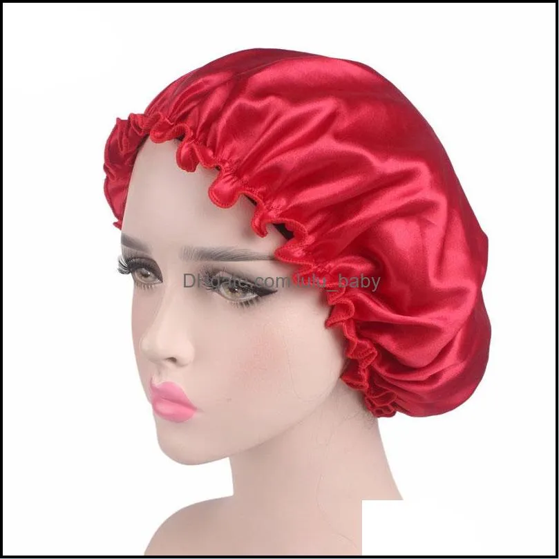 women girl solid color satin bonnet night hat sleep caps headwear headwrap hair care fashion accessories
