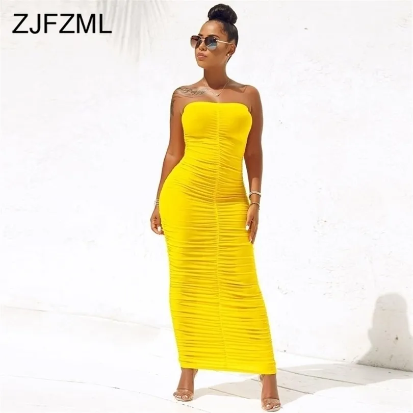 Sexy Backless Ruched Wrap Dress for Women Sleeveless Bodycon Causal Maxi Dresses Plus Size High Waist Solid Package Hip Dress 210401