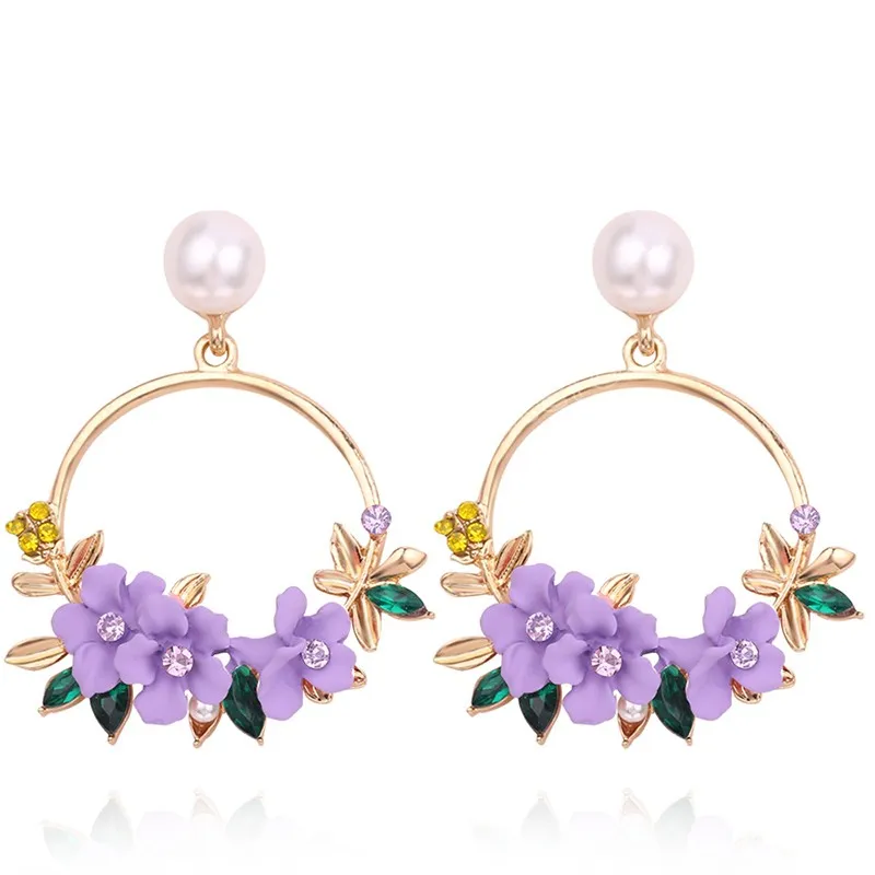 Women Exquisite Wreath Sweet Earrings Pearl Rhinestone Crystal Dangle Earrings Fashion Wedding Party Jewelry Accessories