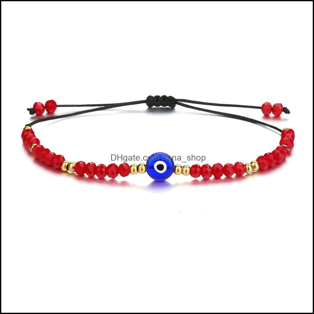 Handmade Braided Evil Blue Eye Bracelet Chain Stainless Steel Crystal Beads Bracelets for Women Girls