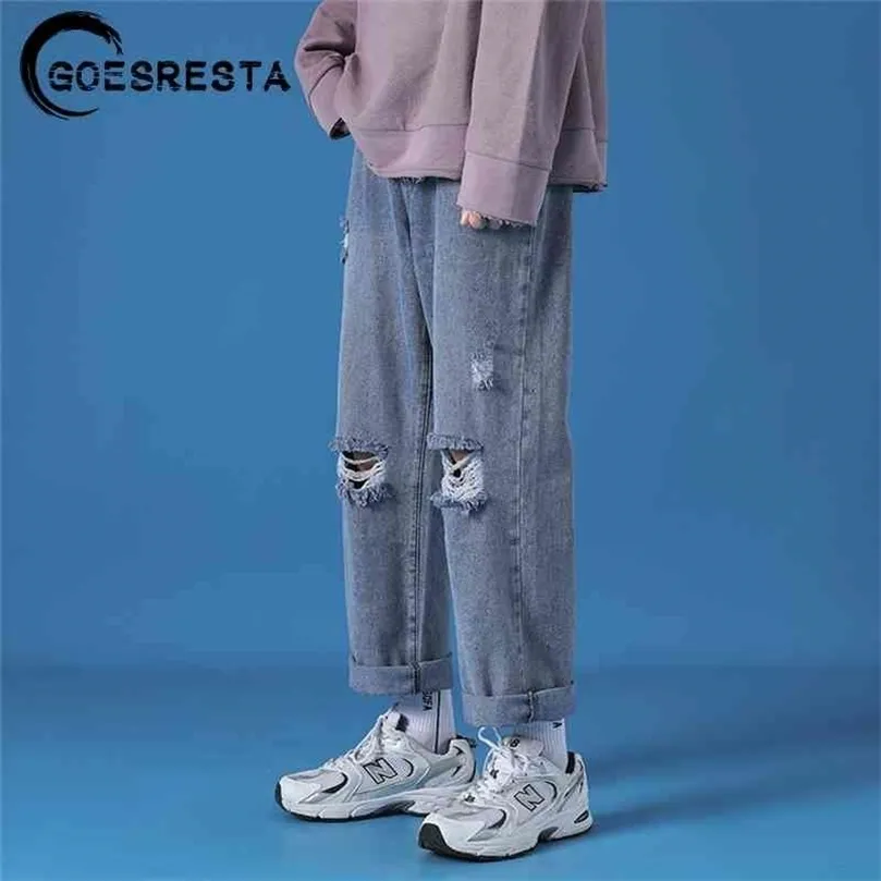 Trou 2021 Nouvelle mode Casual Japonais Rétro Jeans Pantalon S 5XL Grande Taille Harajuku Coréen Bleu Hommes Pantalons 210330