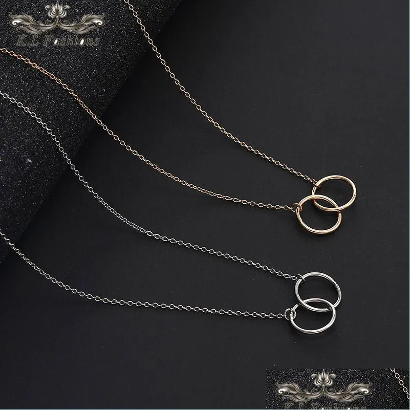 double circle pendant clavicle necklace for women fashion designer gold silver chain necklaces valentines day gift