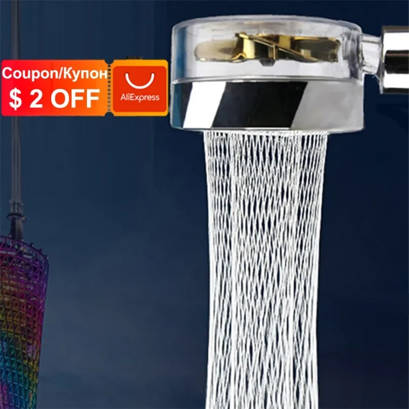 Shower Head Water Saving Flow 360 Degrees Rotating With Small Fan ABS Rain High Pressure spray Nozzle Bathroom Accessories 220401