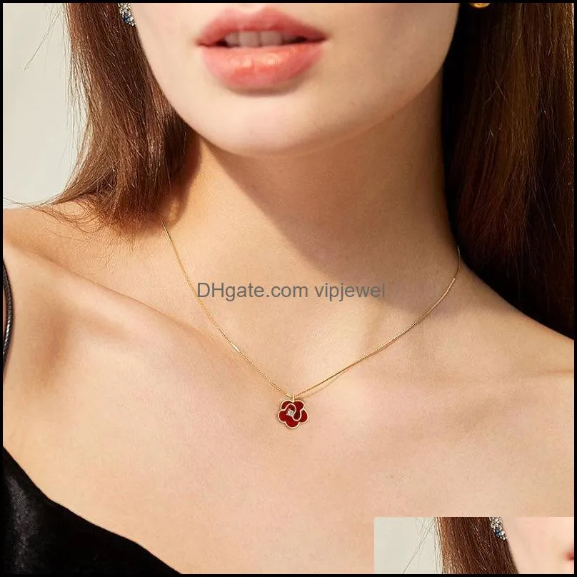 pendant necklaces retro camellia drip glaze necklace simple flower rhinestone clavicle chain for women jewelry gifts pd588pendant