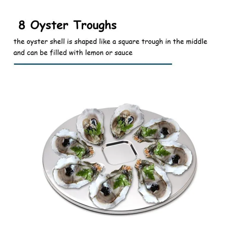 Dishes & Plates 304 Stainless Steel Oyster Plate 8 Slots Serving Grill Pan Sauce Seafood Tray Family Restaurant Dish